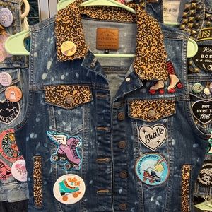 Denim roller skate themed punk/alternative denim vest